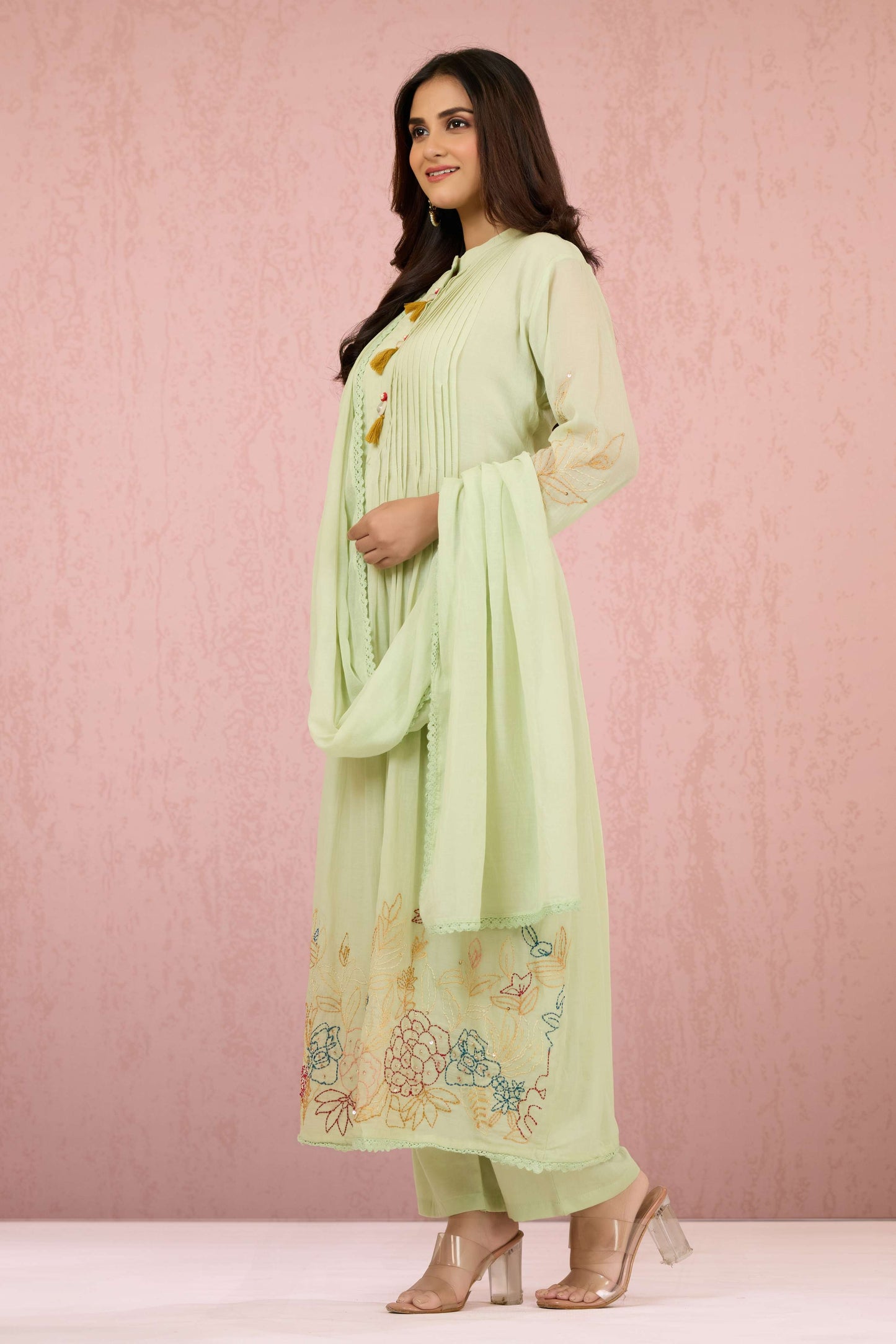 Green Kantha work Mul Chanderi Salwar Suits 1014-10072