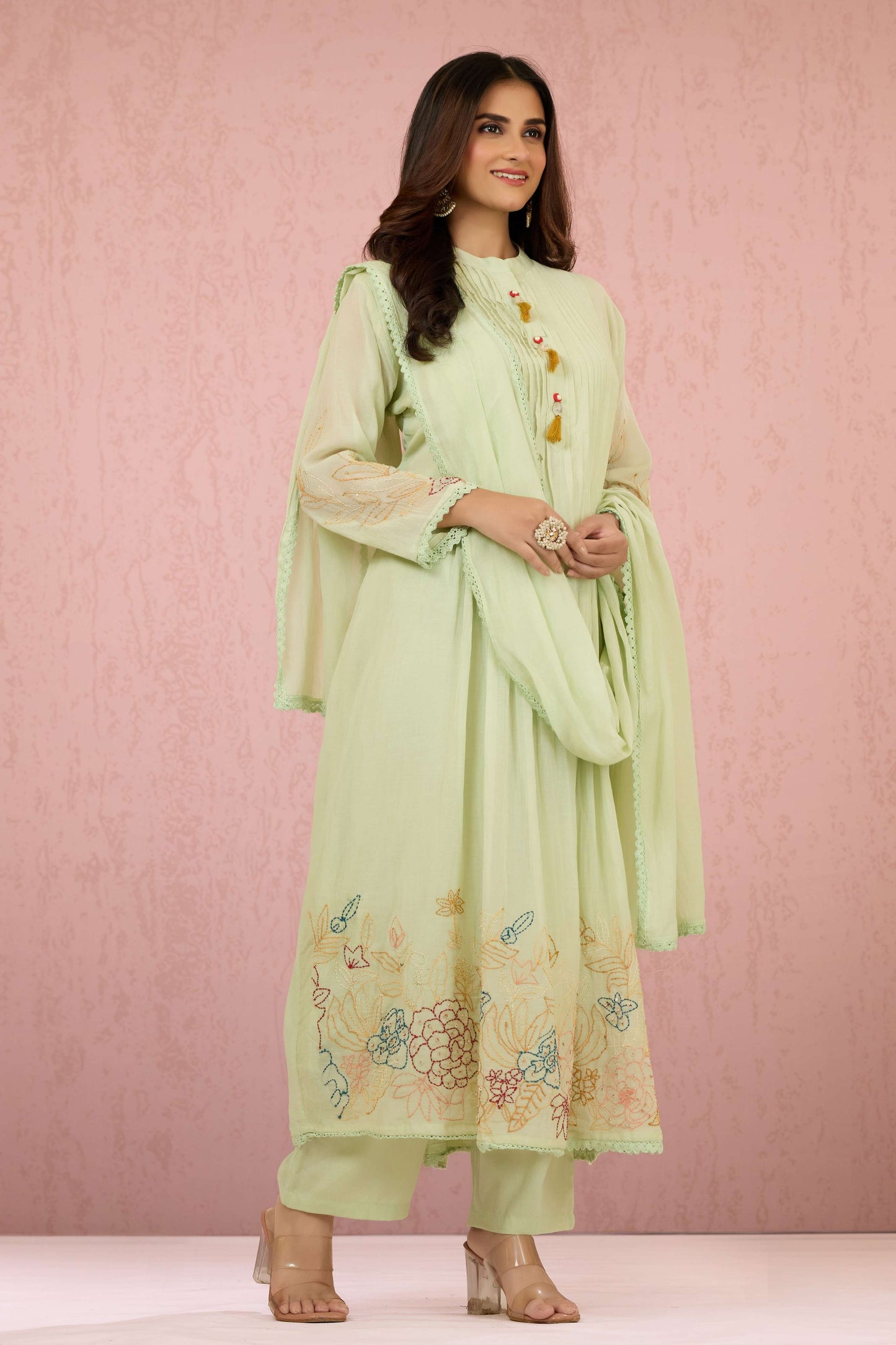 Green Kantha work Mul Chanderi Salwar Suits 1014-10072
