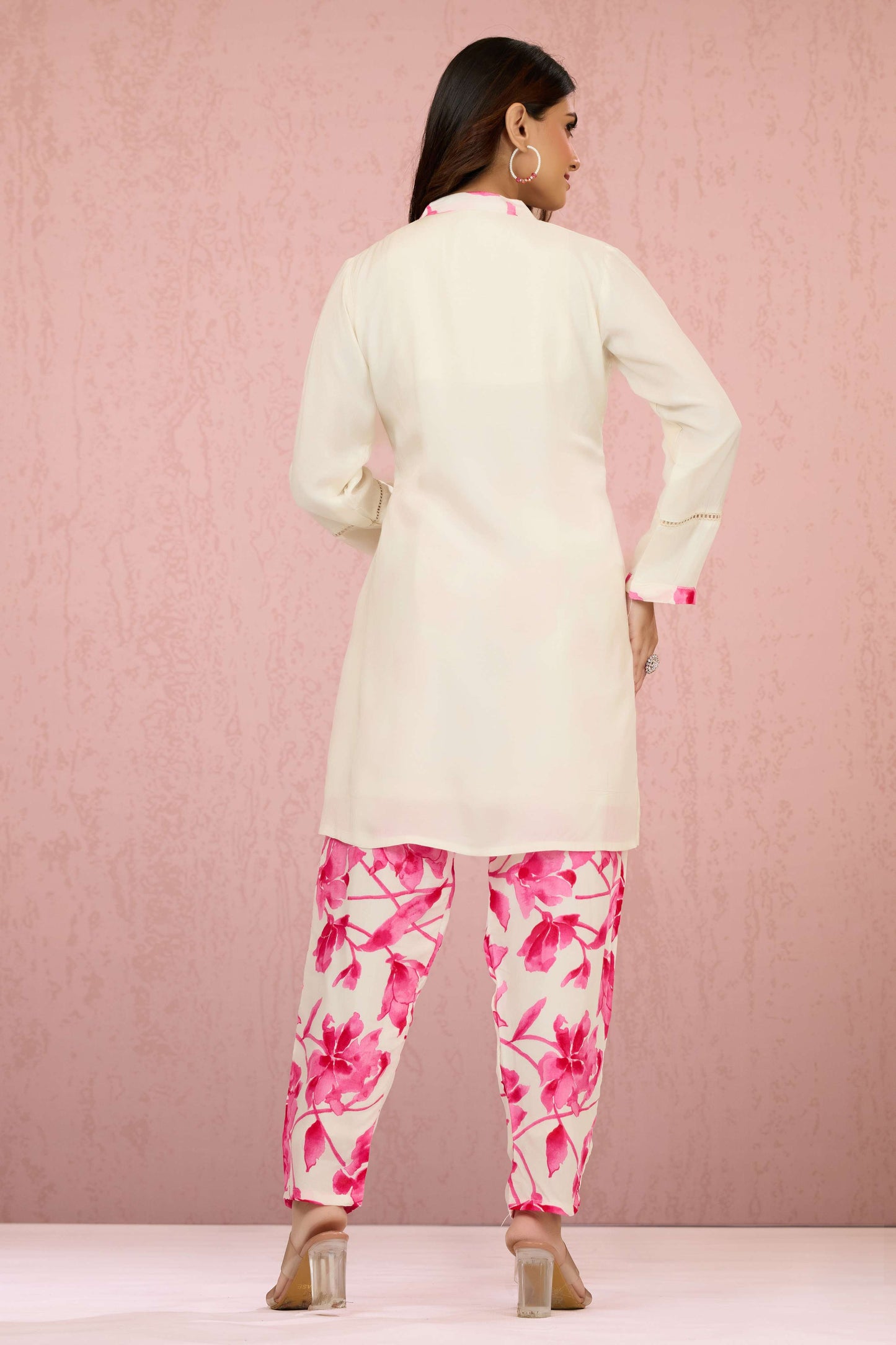 Cream Kutch work Muslin Coord Set 1013-10054