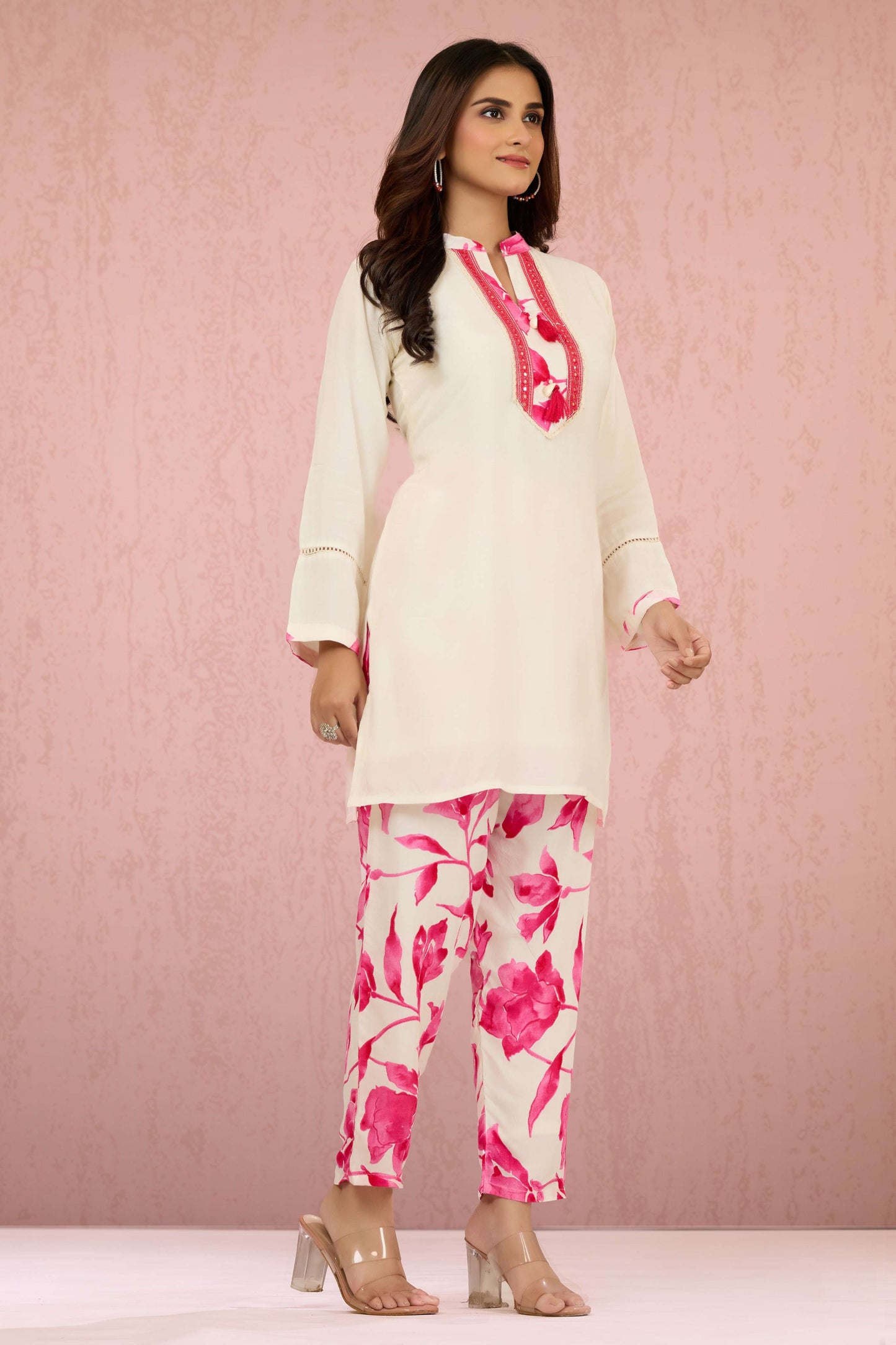 Cream Kutch work Muslin Coord Set 1013-10054