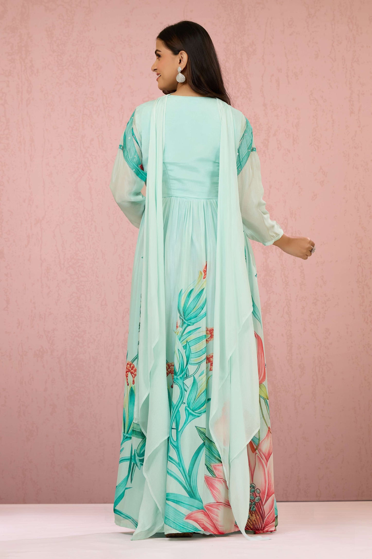 Skyblue Sequins Chinon Dress 1014-10060
