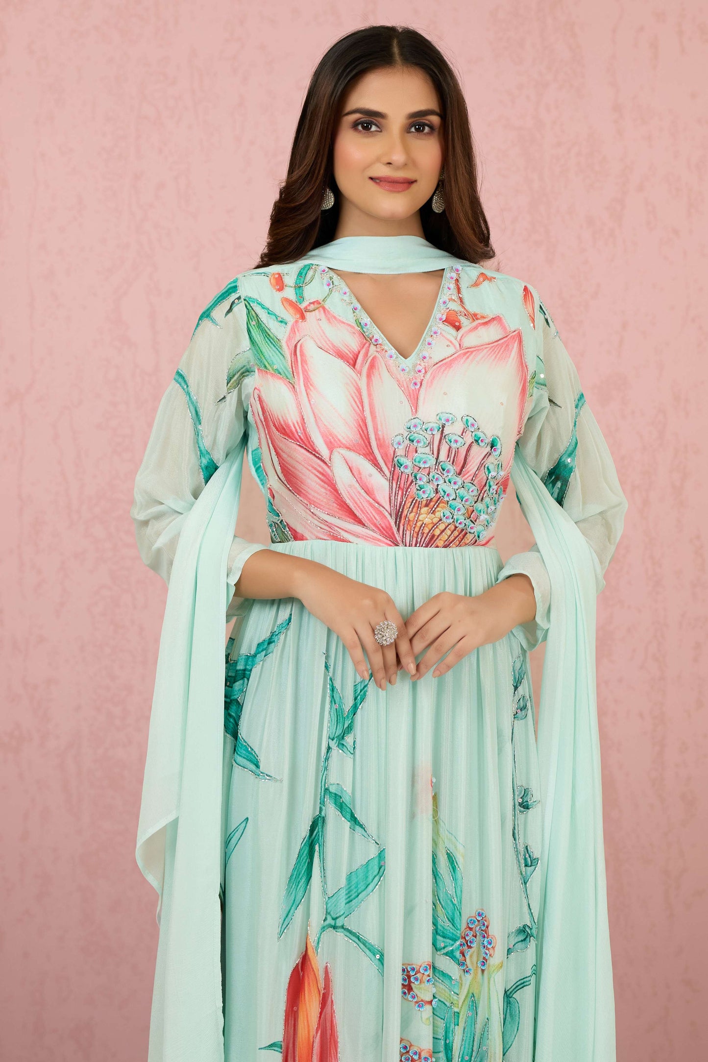 Skyblue Sequins Chinon Dress 1014-10060