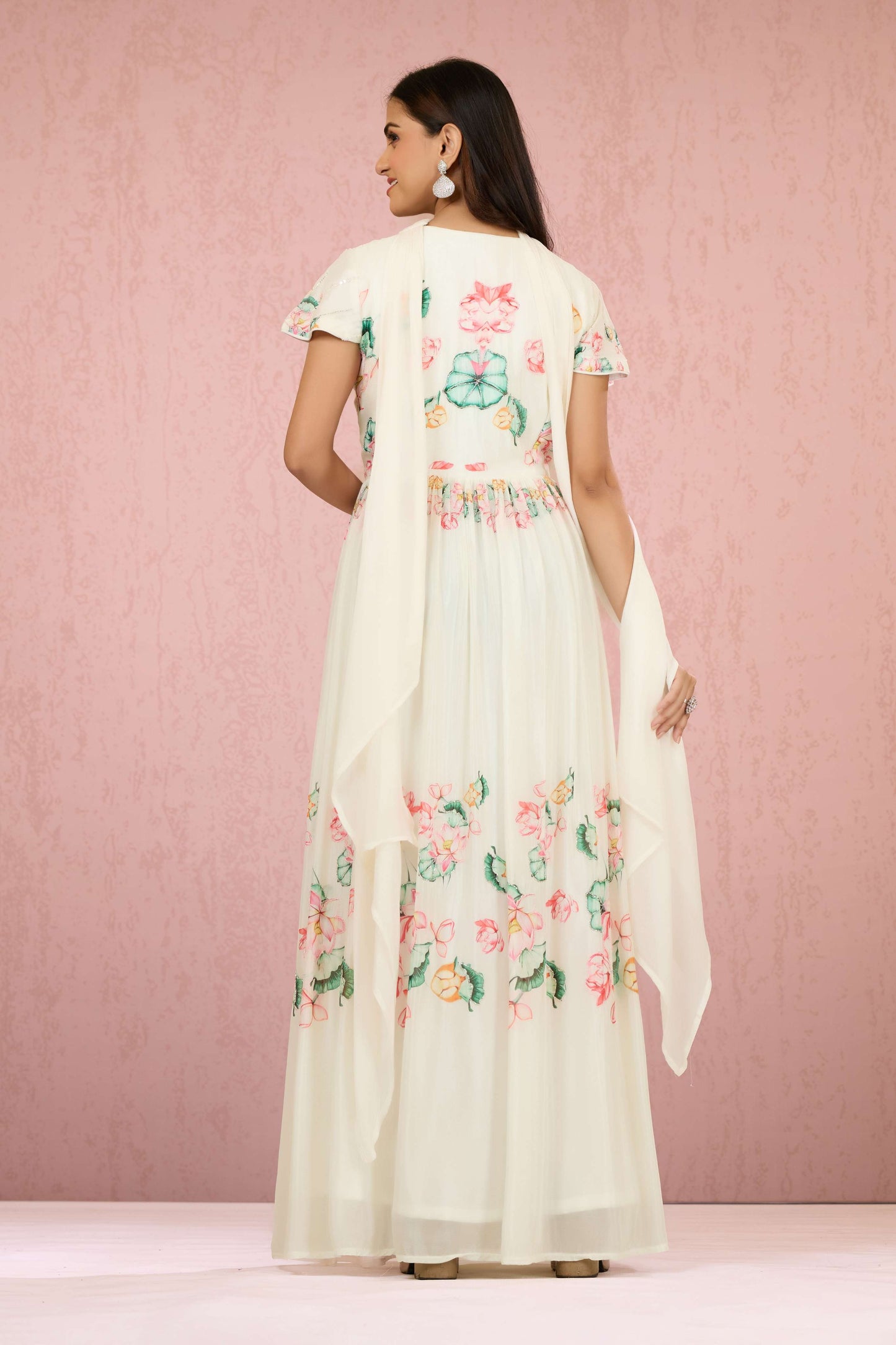 White Sequins Chinon Dress 1014-10063
