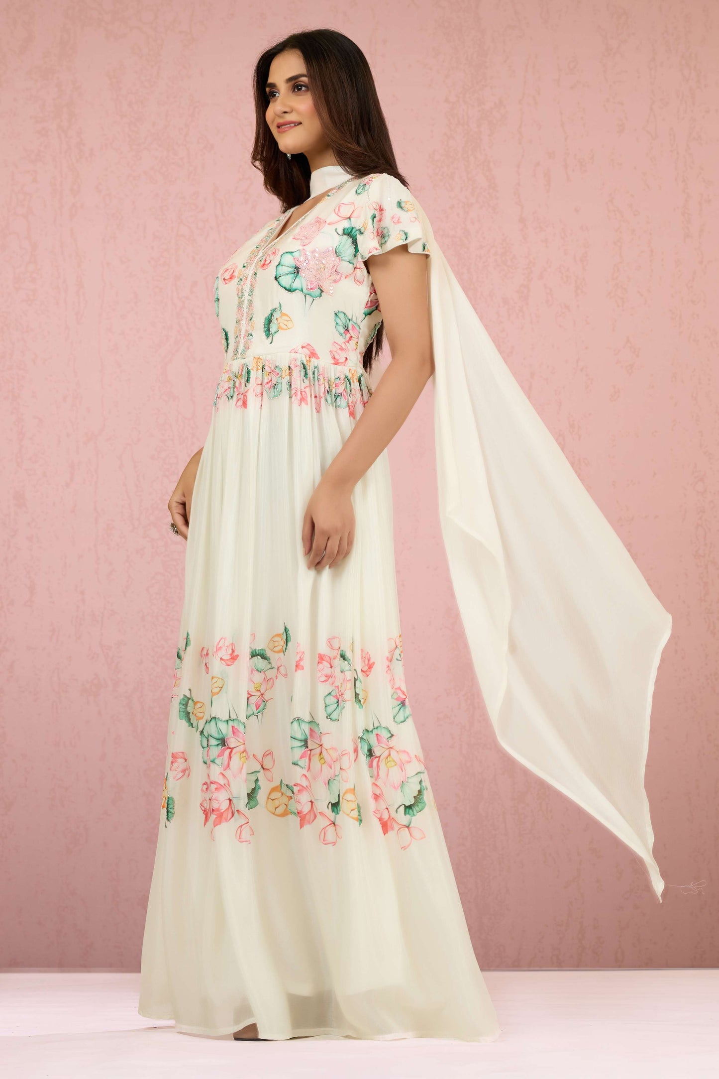 White Sequins Chinon Dress 1014-10063