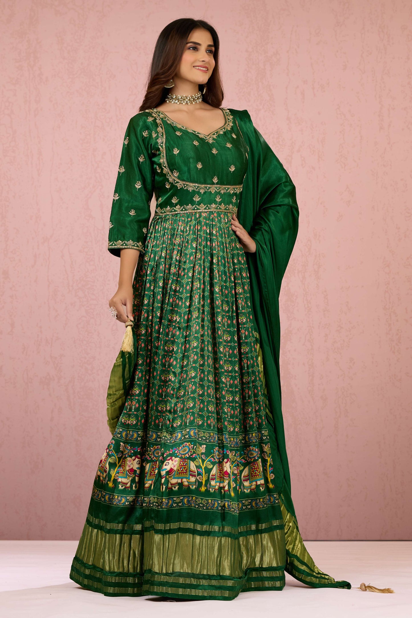 Green Boolean work Modal Dress 1015-10070
