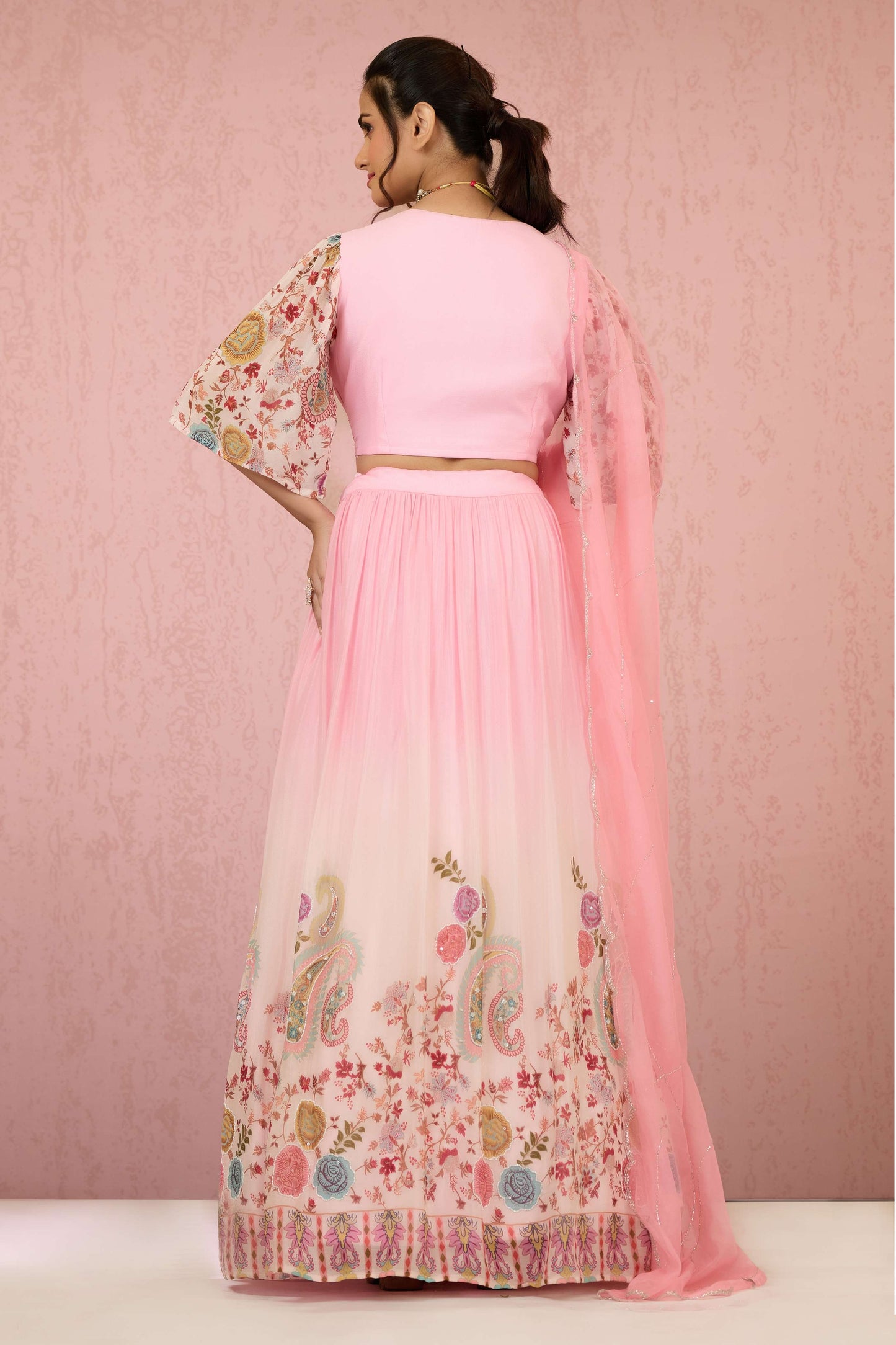 Pink Sequins Chinon Readymade Lehenga 1014-10076