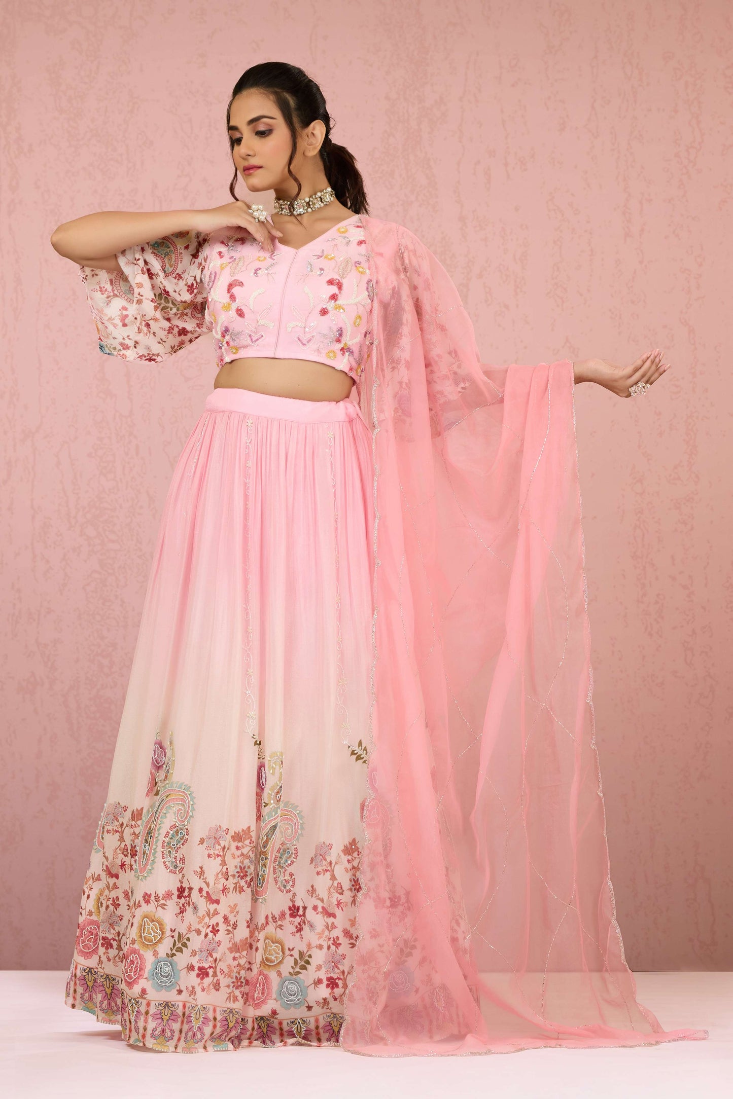 Pink Sequins Chinon Readymade Lehenga 1014-10076