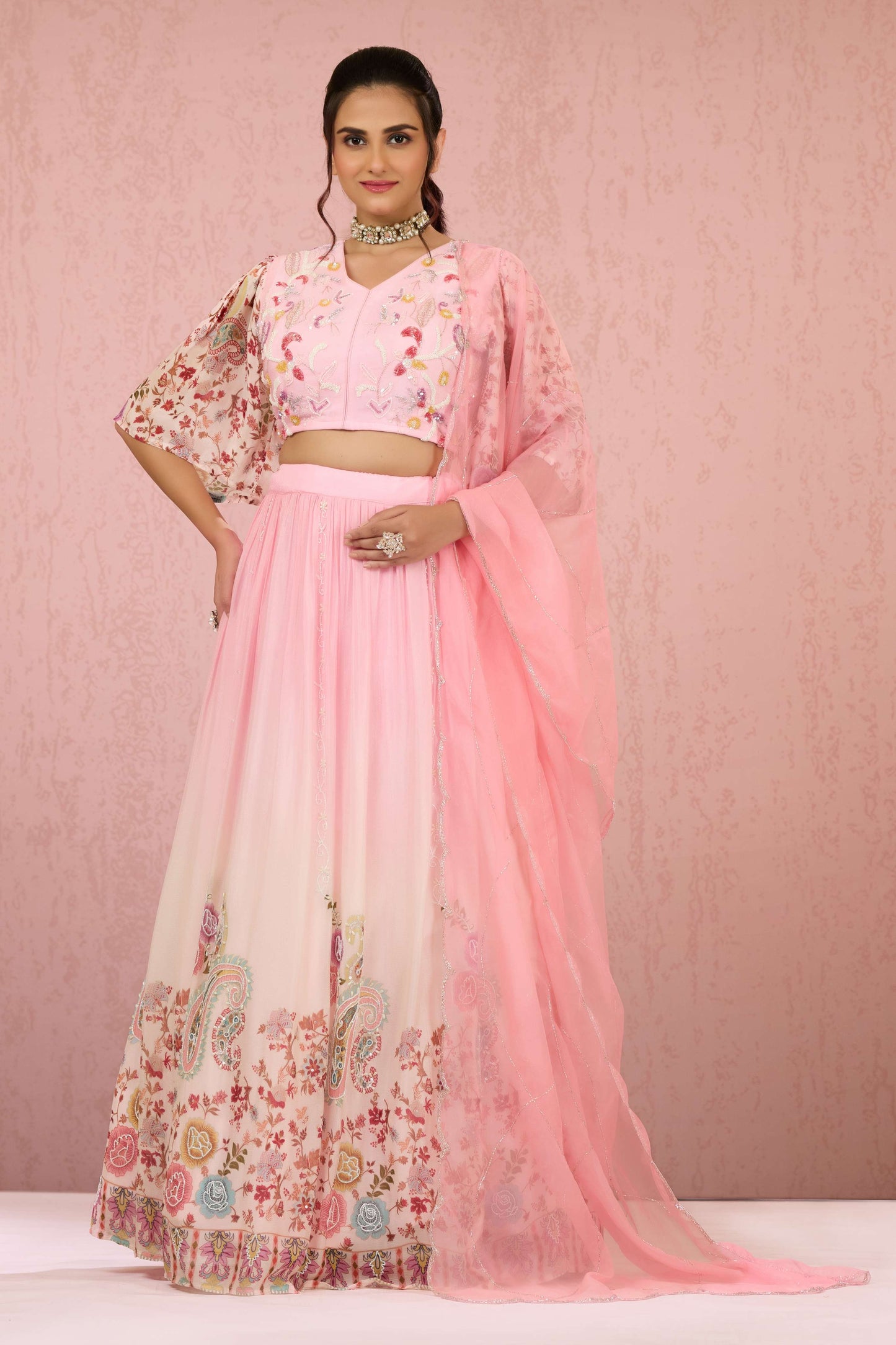 Pink Sequins Chinon Readymade Lehenga 1014-10076