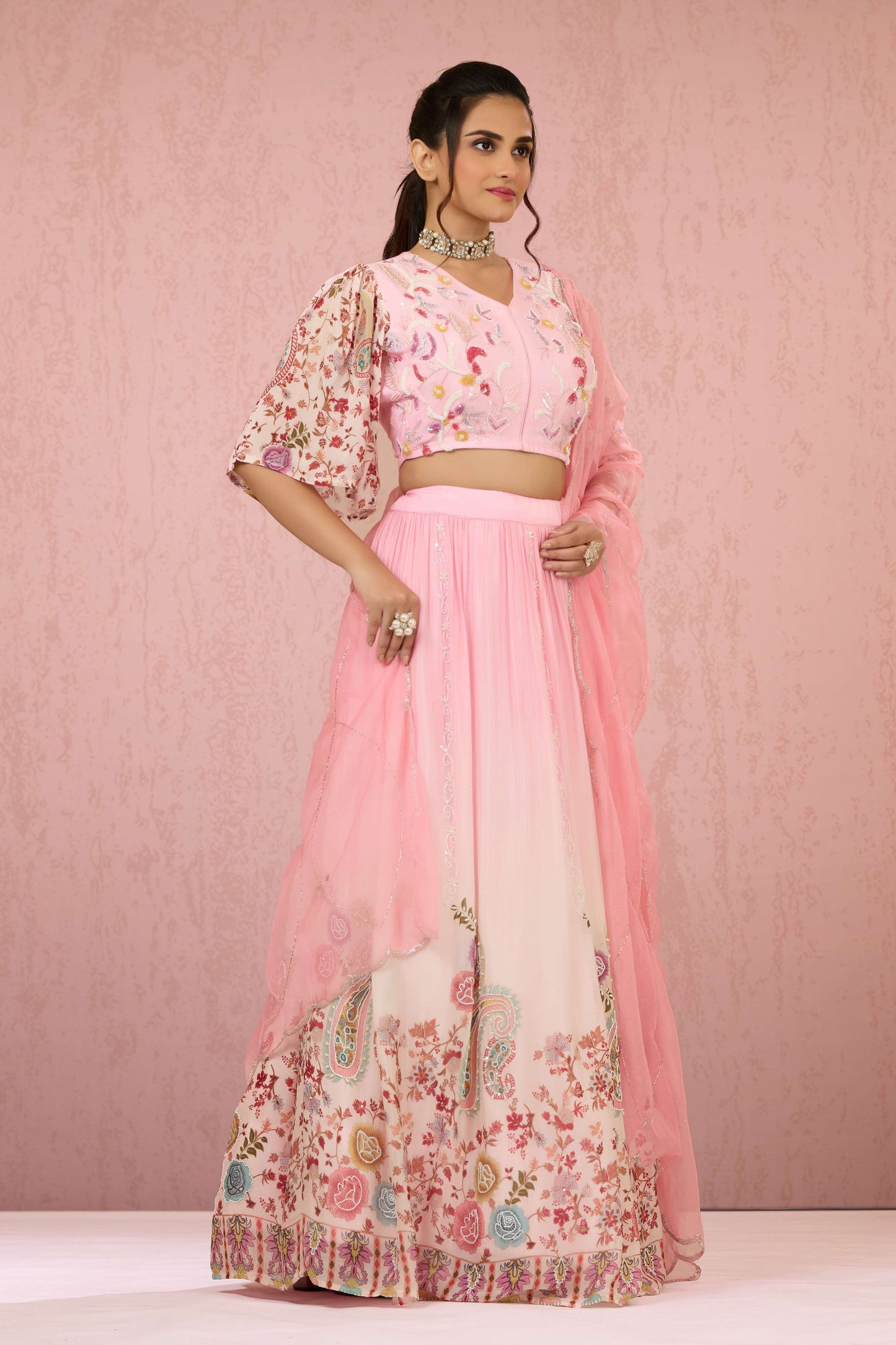 Pink Sequins Chinon Readymade Lehenga 1014-10076