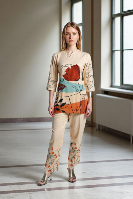 Peach  Printed Muslin  Coord Set 1033-10145