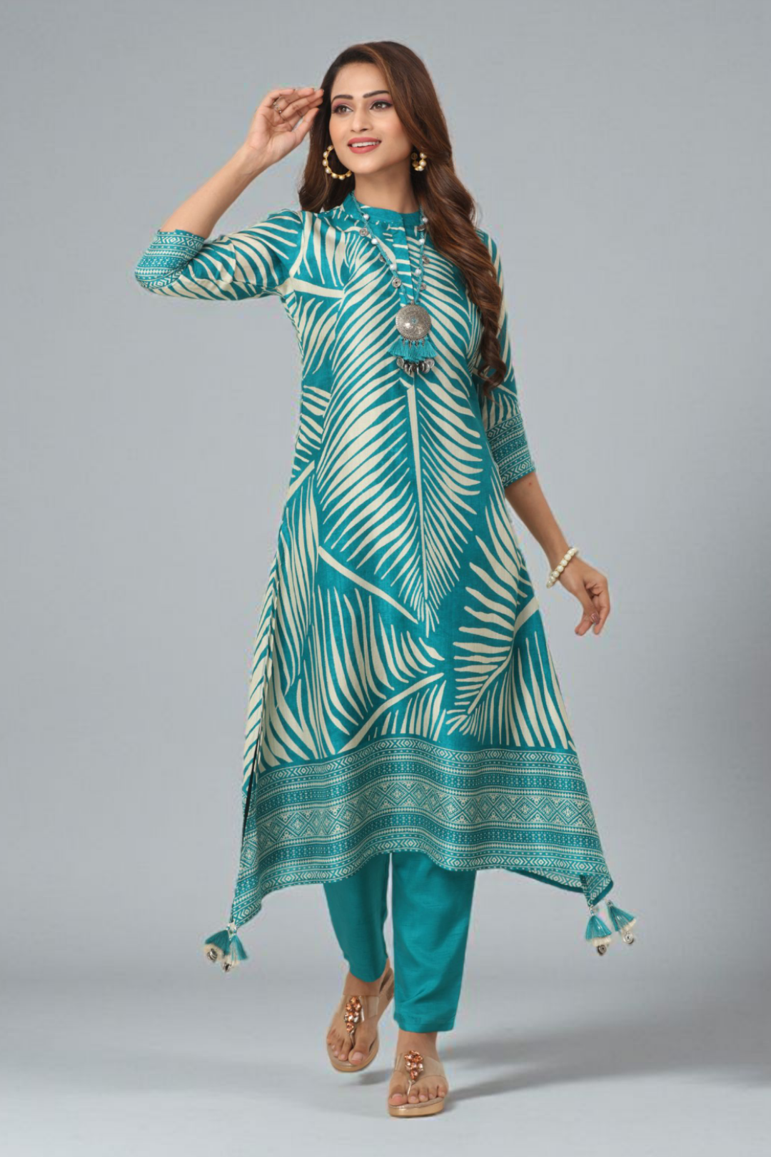 Turqoise Printed Dola Silk Salwar Suits 1027-10169