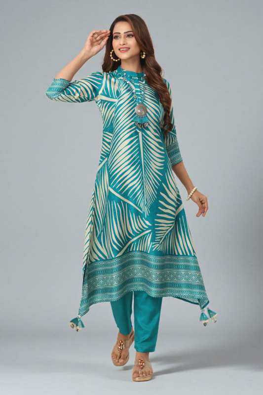 Turqoise  Printed Dola Silk Salwar Suits 1027-10169