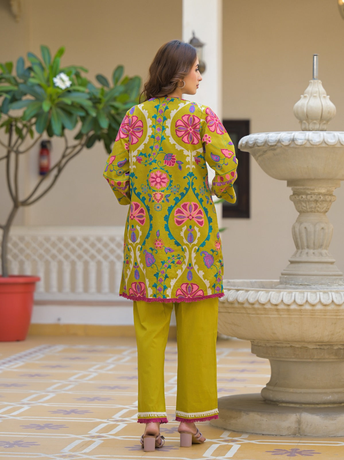 Green Printed  Linen  Indo Western 1005-10153