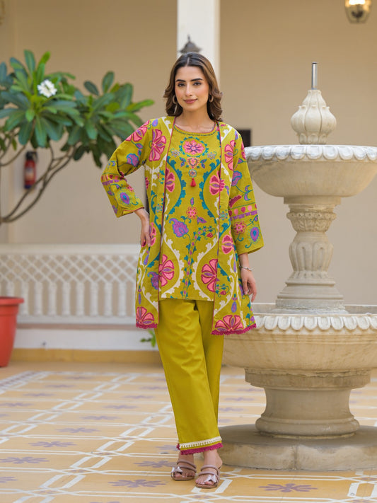 Green Printed  Linen  Indo Western 1005-10153