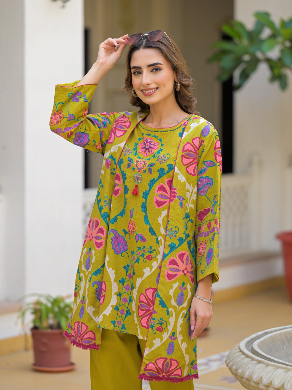 Green Printed  Linen  Indo Western 1005-10153