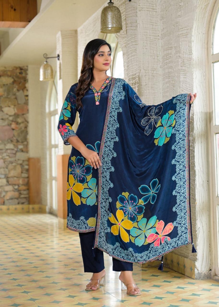 Blue Thread work Crape  Salwar Suits 1017-10158
