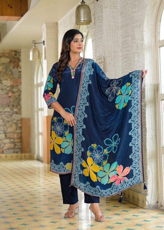 Blue Thread work Crape  Salwar Suits 1017-10158