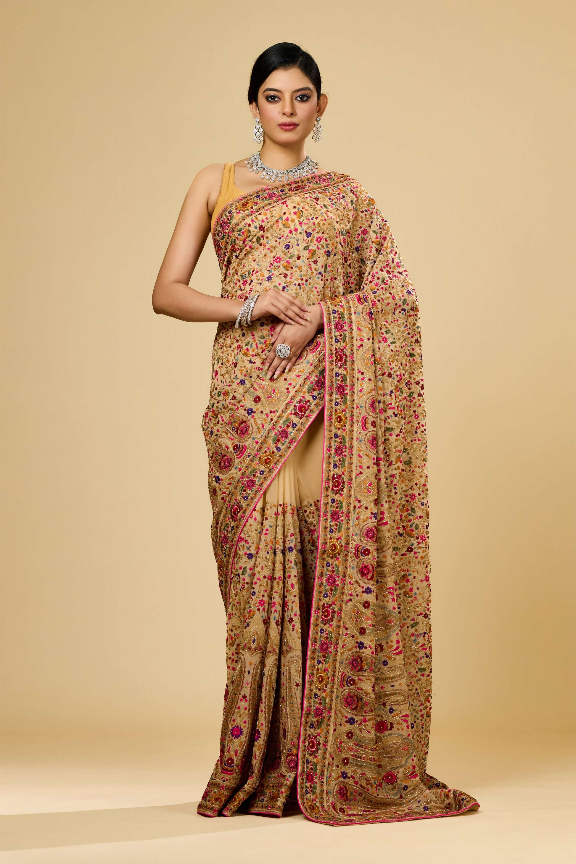 Beige Kashmiri Georgette Sarees 1007-10002
