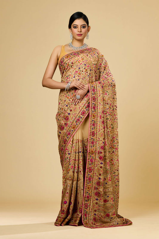Beige Kashmiri Georgette Sarees 1007-10002