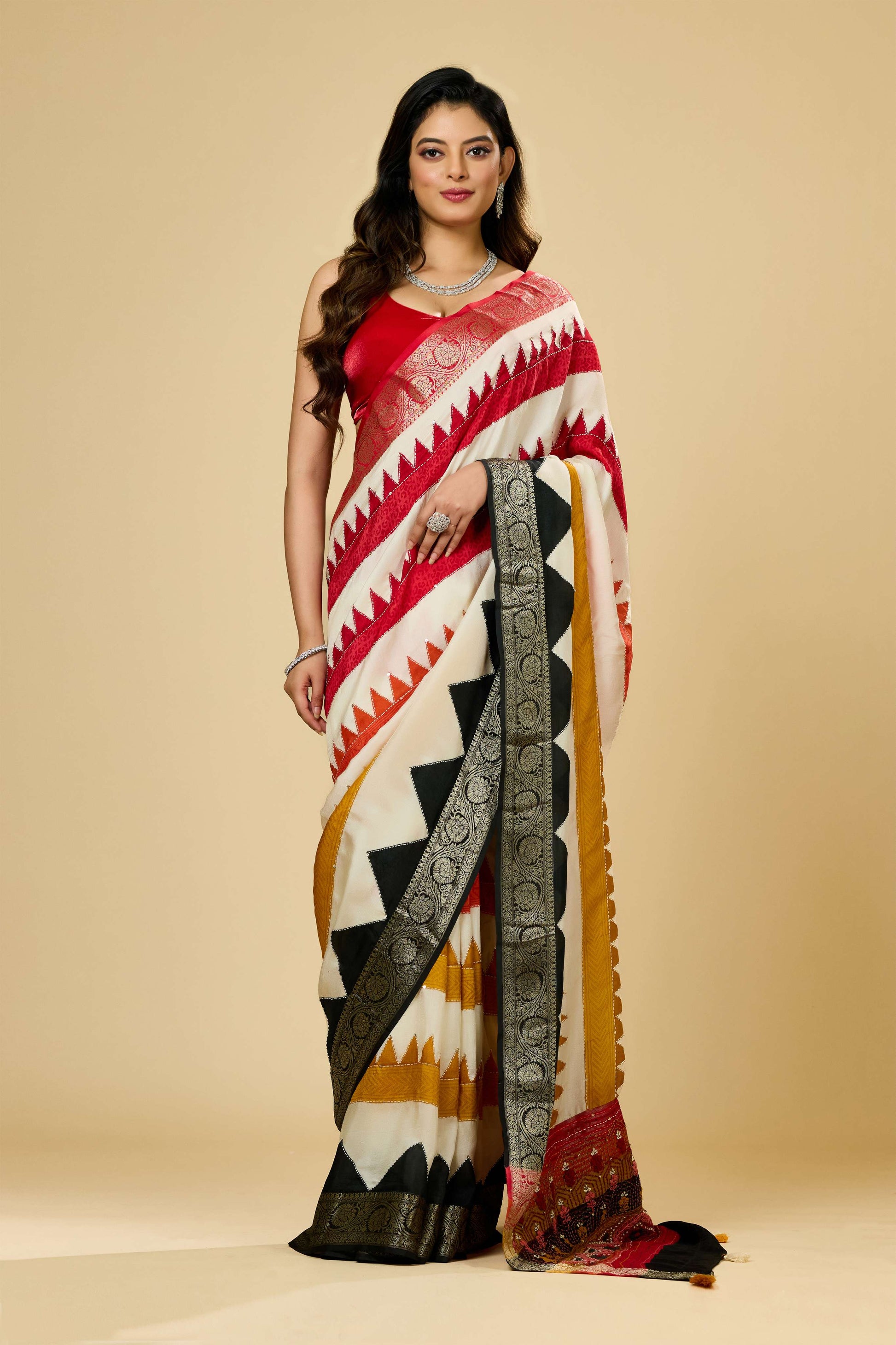 Printed Kantha work Dola Silk Sarees 1011-10039