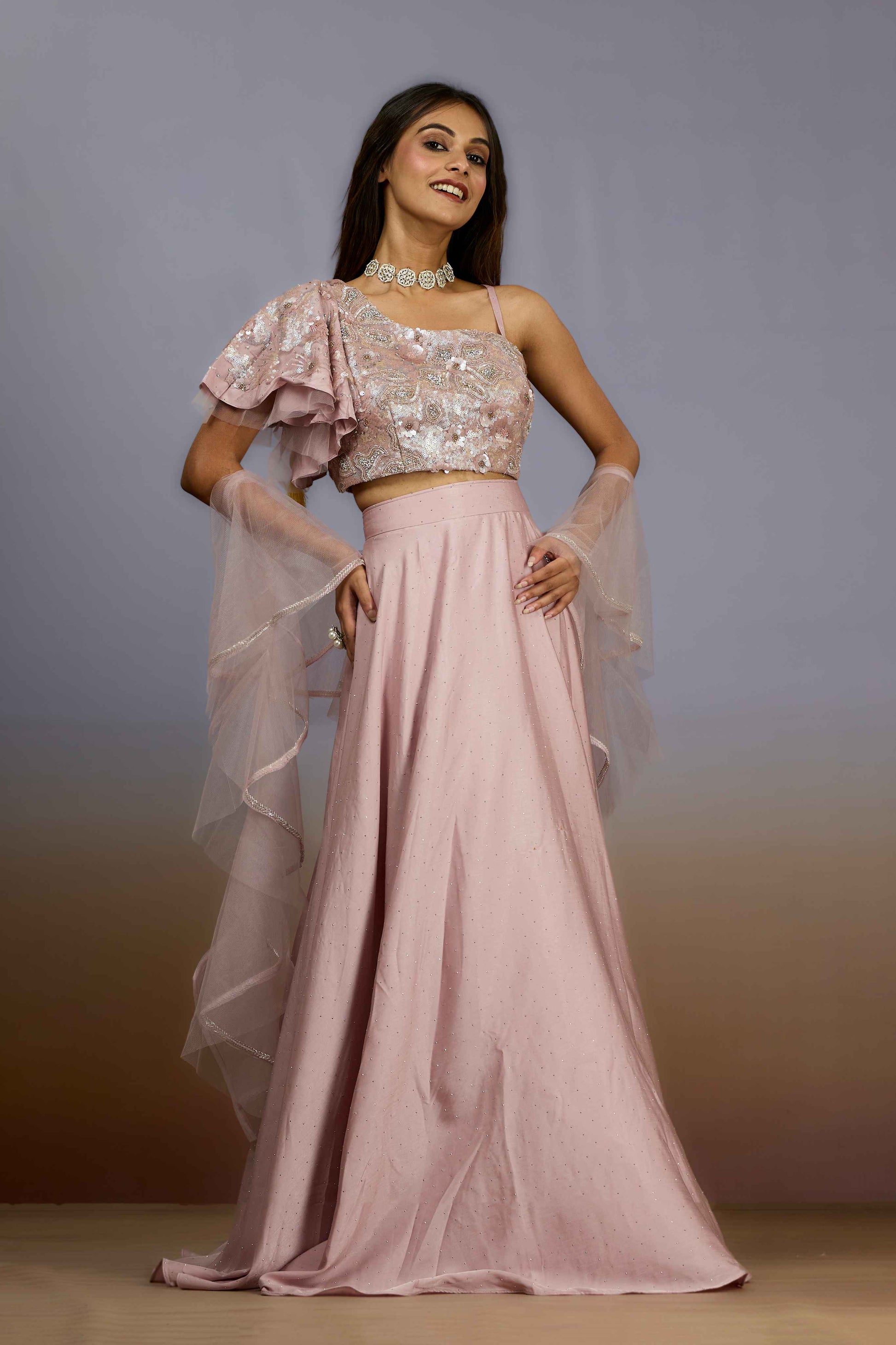 Peach Sequins Crepe Indo Western 1024-10093