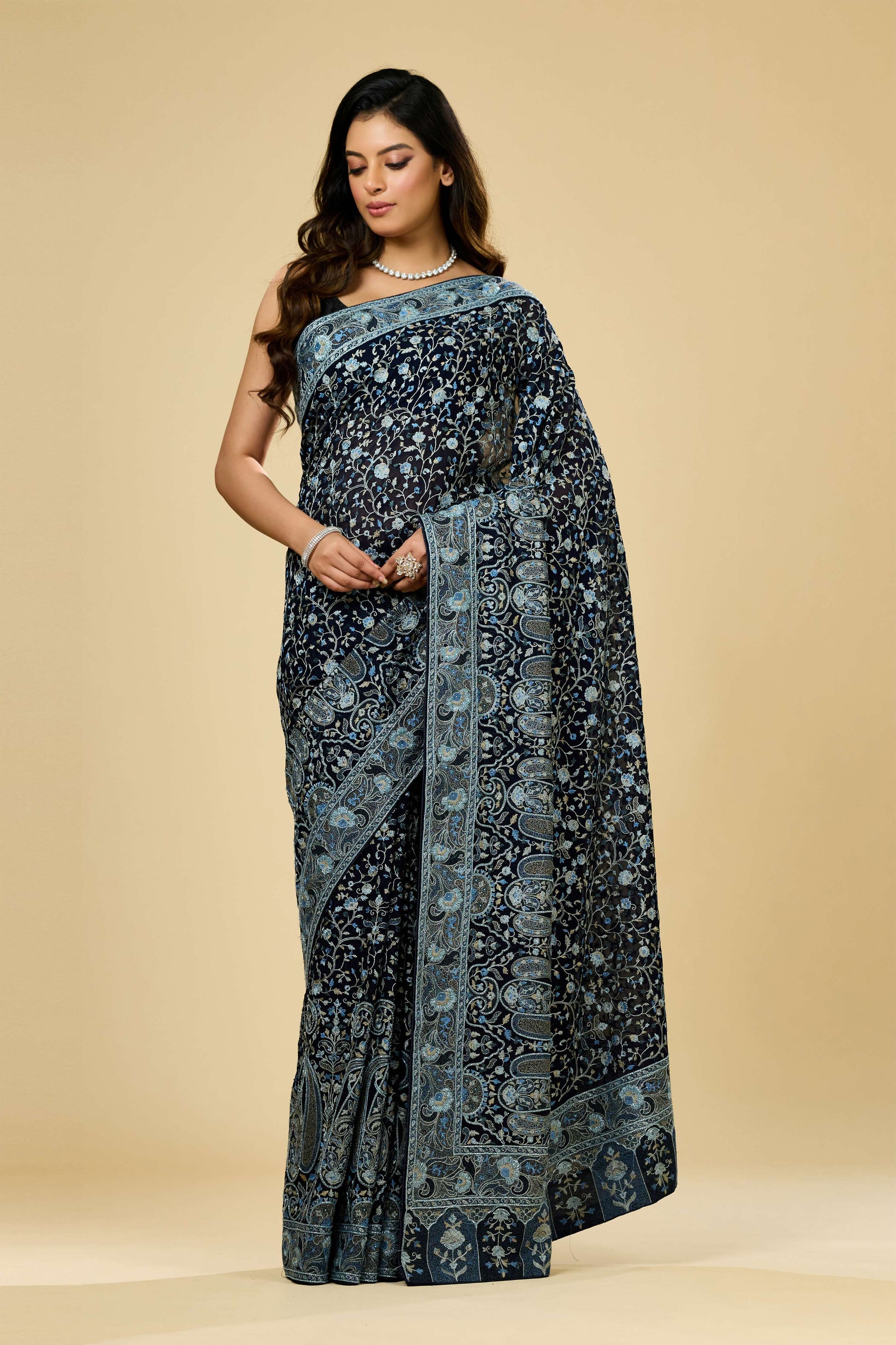 Blue Kashmiri Georgette Sarees 1007-10010