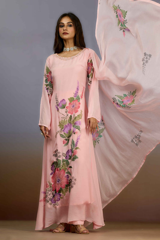 Peach Pearlwork Chinon Salwar Suits 1017-10115