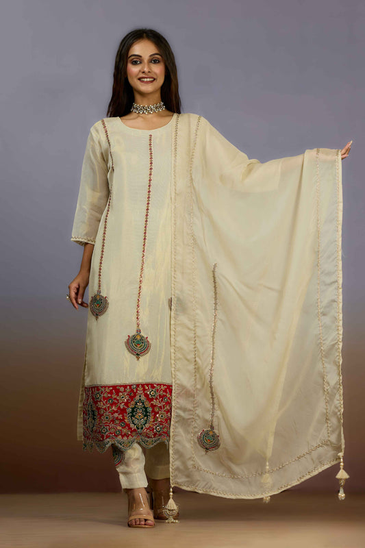 Cream Zariwork Tissue Salwar Suits 1019-10112