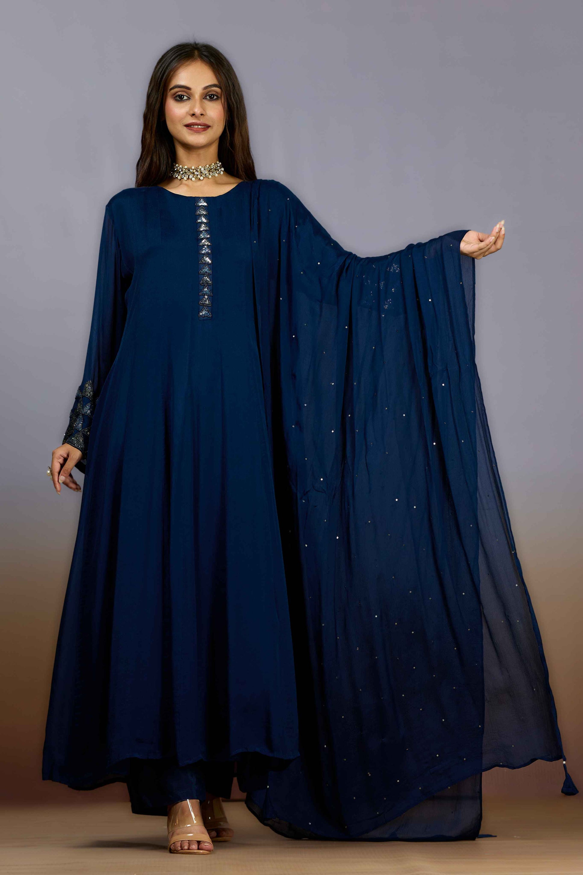 Blue Sequins Chinon Salwar Suits 1018-10103
