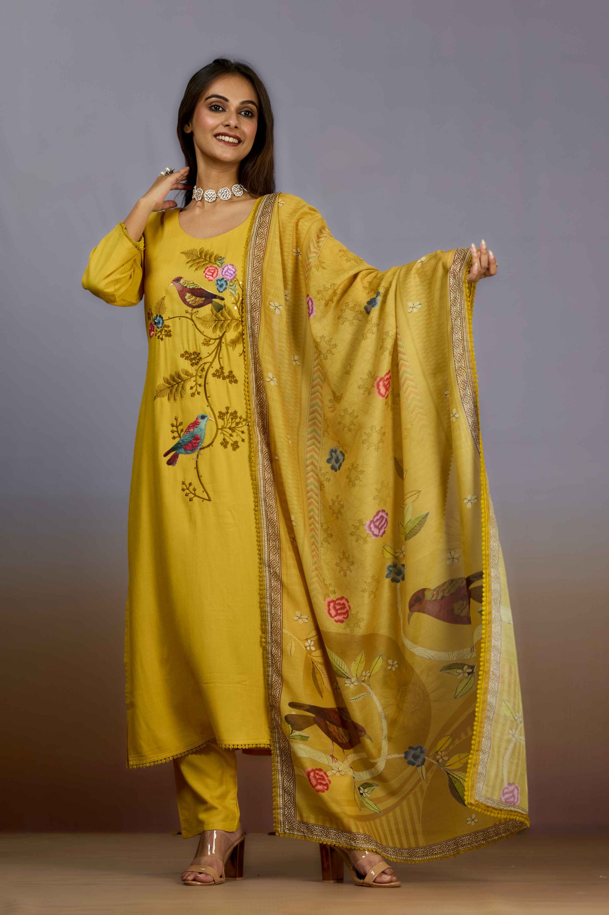 Yellow Sequins Cotton Salwar Suits 1019-10095