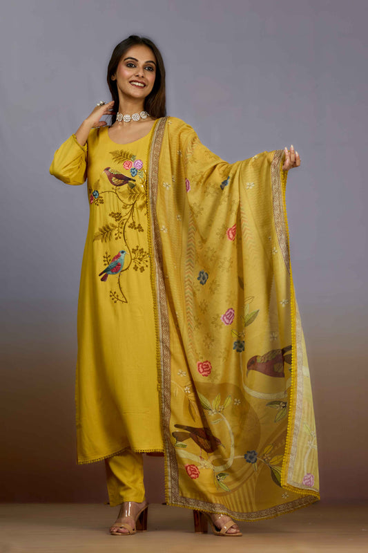 Yellow Sequins Cotton Salwar Suits 1019-10095