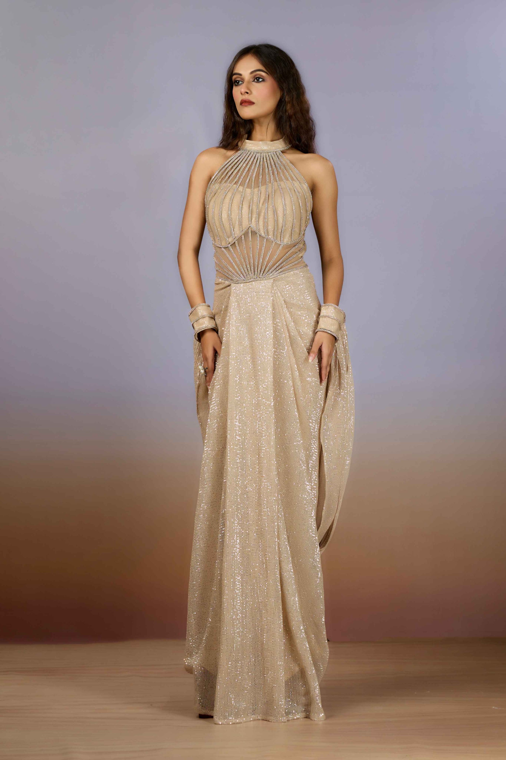 Beige Sequins  Gown 1025-10098