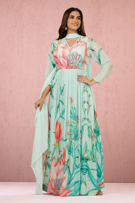 Skyblue Sequins Chinon Dress 1014-10060