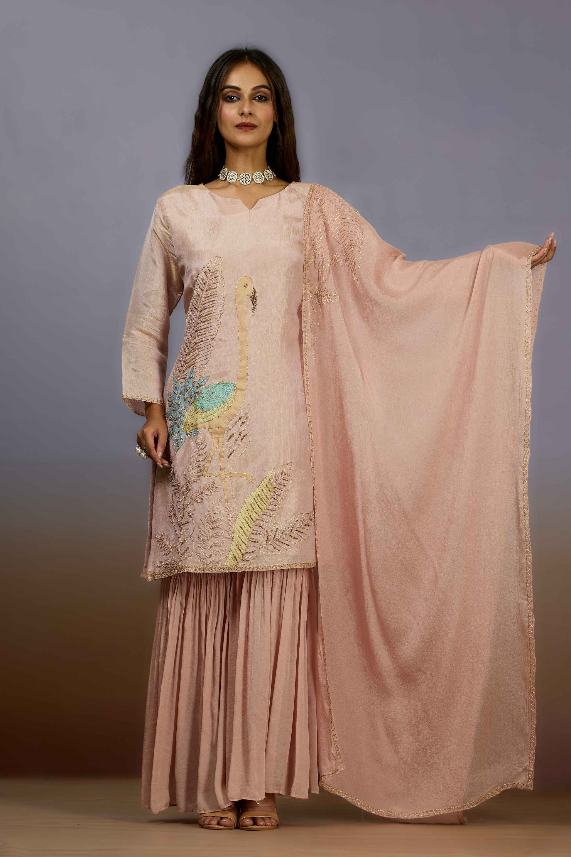 Peach Pearlwork Chinon Indo Western 1018-10079