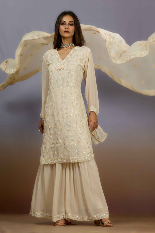 Cream Cut Dana Georgette Indo Western 1026-10116