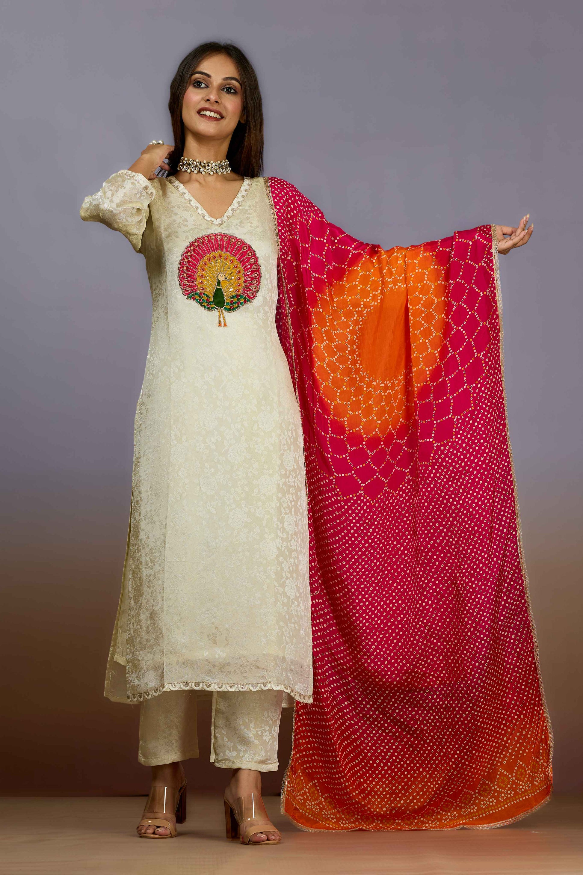 Cream Sequins Tissue Salwar Suits 1019-10104