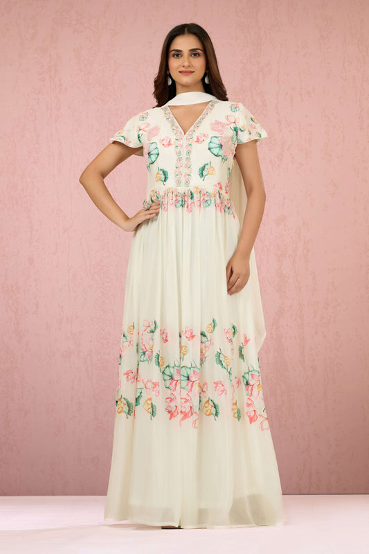 White Sequins Chinon Dress 1014-10063