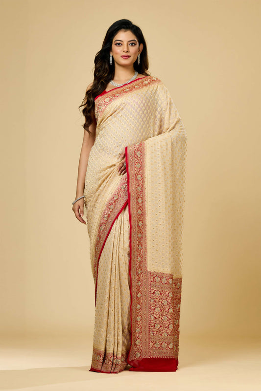 Beige Stonework (silver) Khadi Georgette Sarees 1010-10040