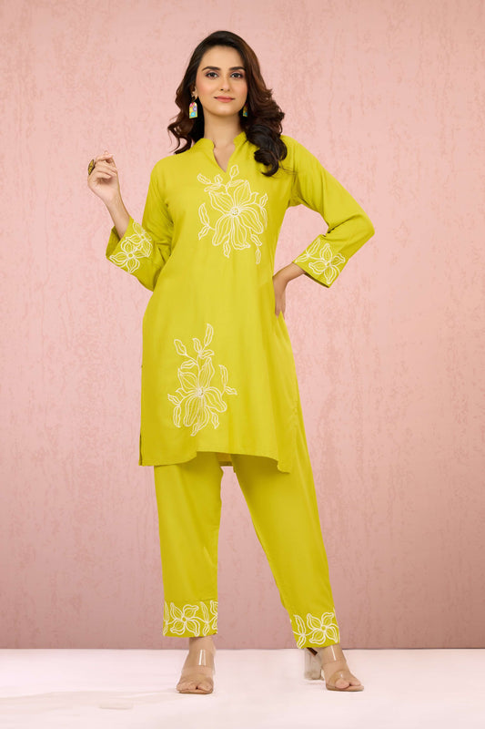 Green Embroidery Rayon Coord Set 1013-10061