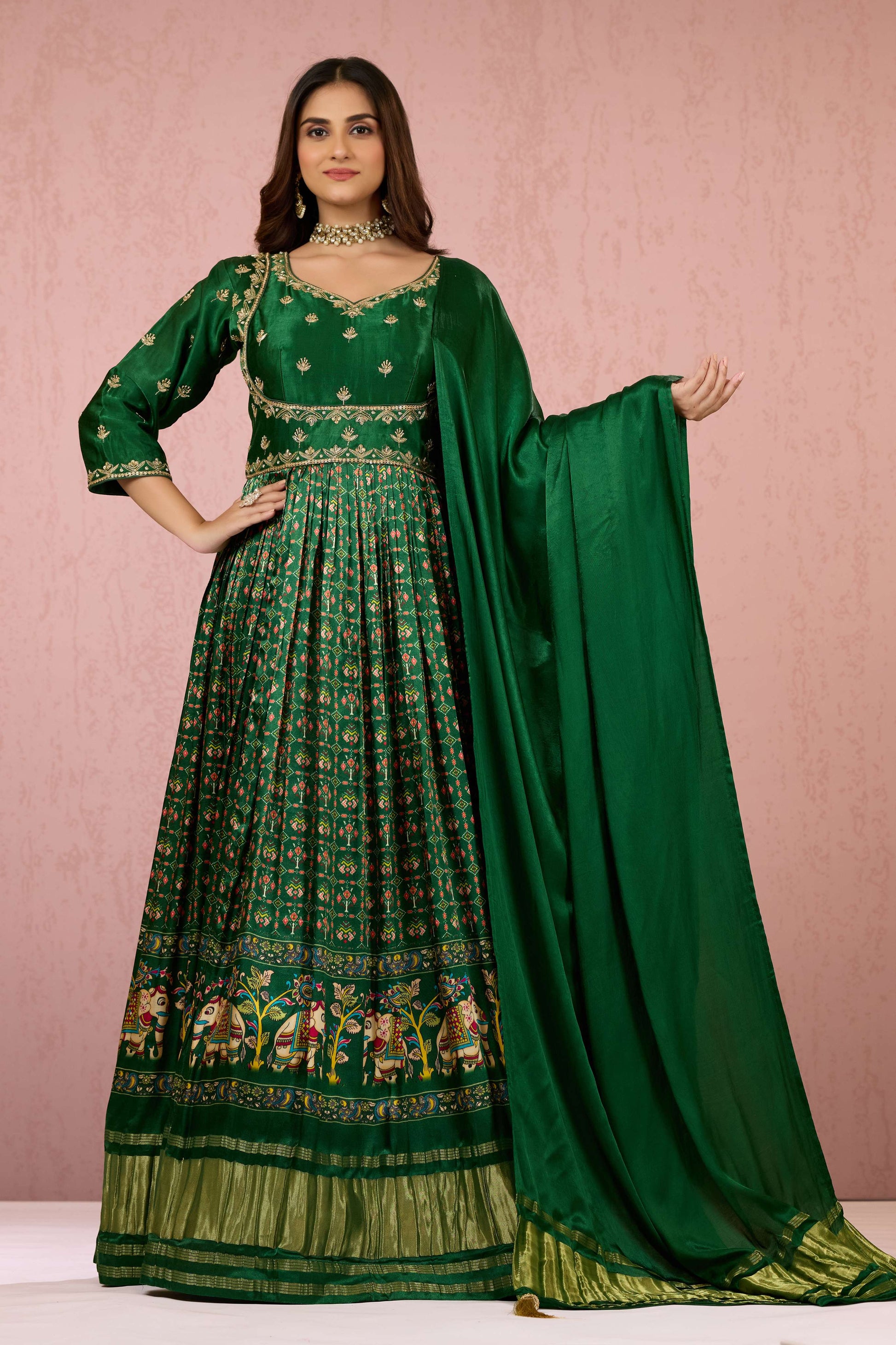 Green Boolean work Modal Dress 1015-10070