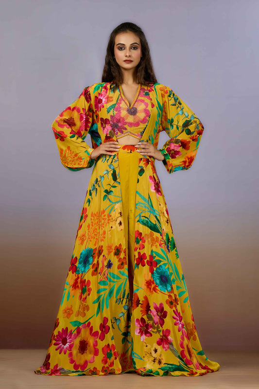 Yellow Cut Dana Crepe Indo Western 1023-10090