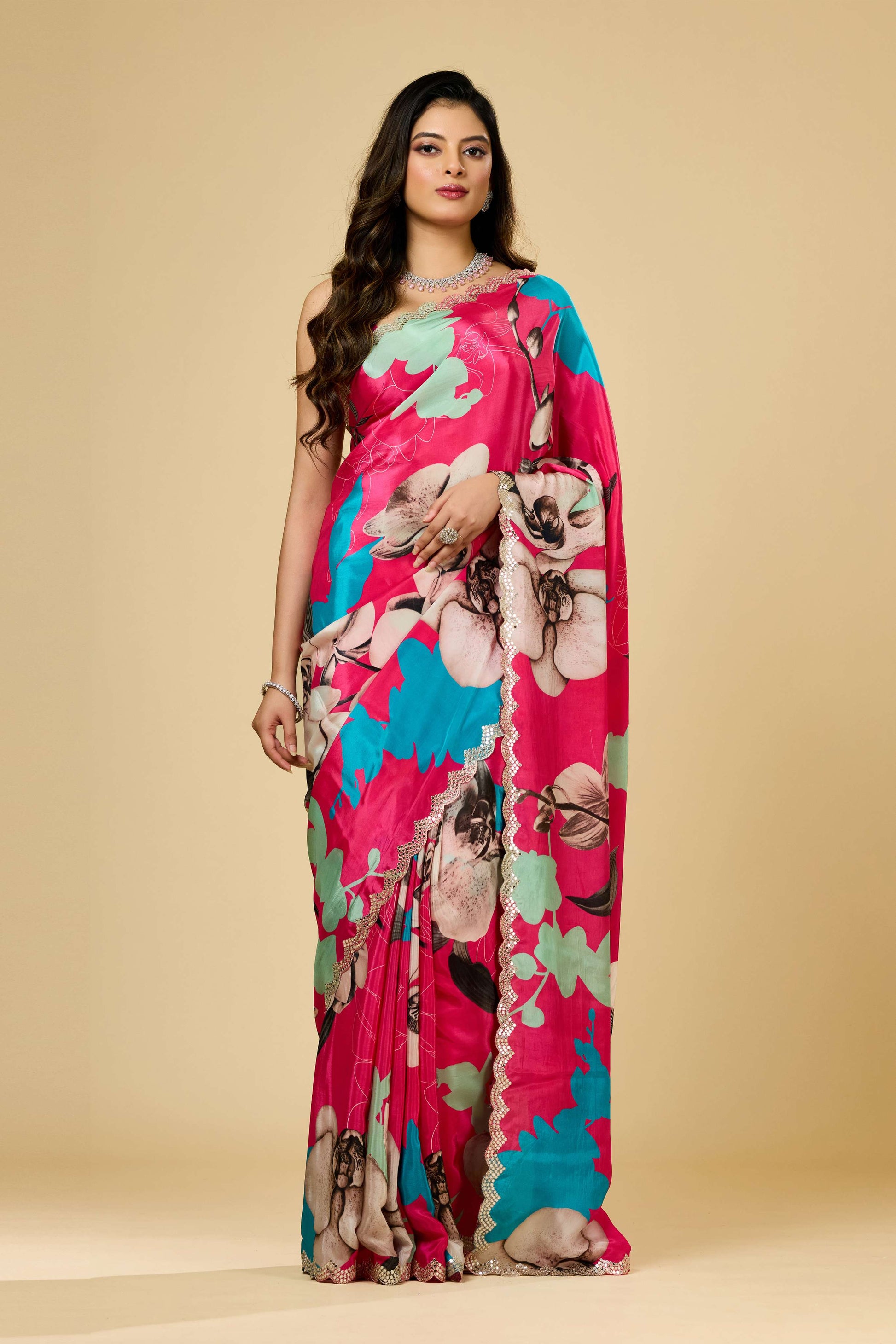 Printed Kutch work Semi crepe Sarees 1012-10032
