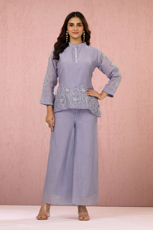 Mauve Pearlwork Mul Chanderi Coord Set 1014-10048