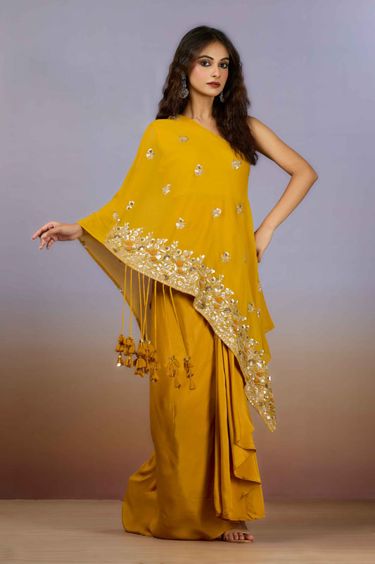 Yellow Sequins Georgette Indo Western 1021-10087