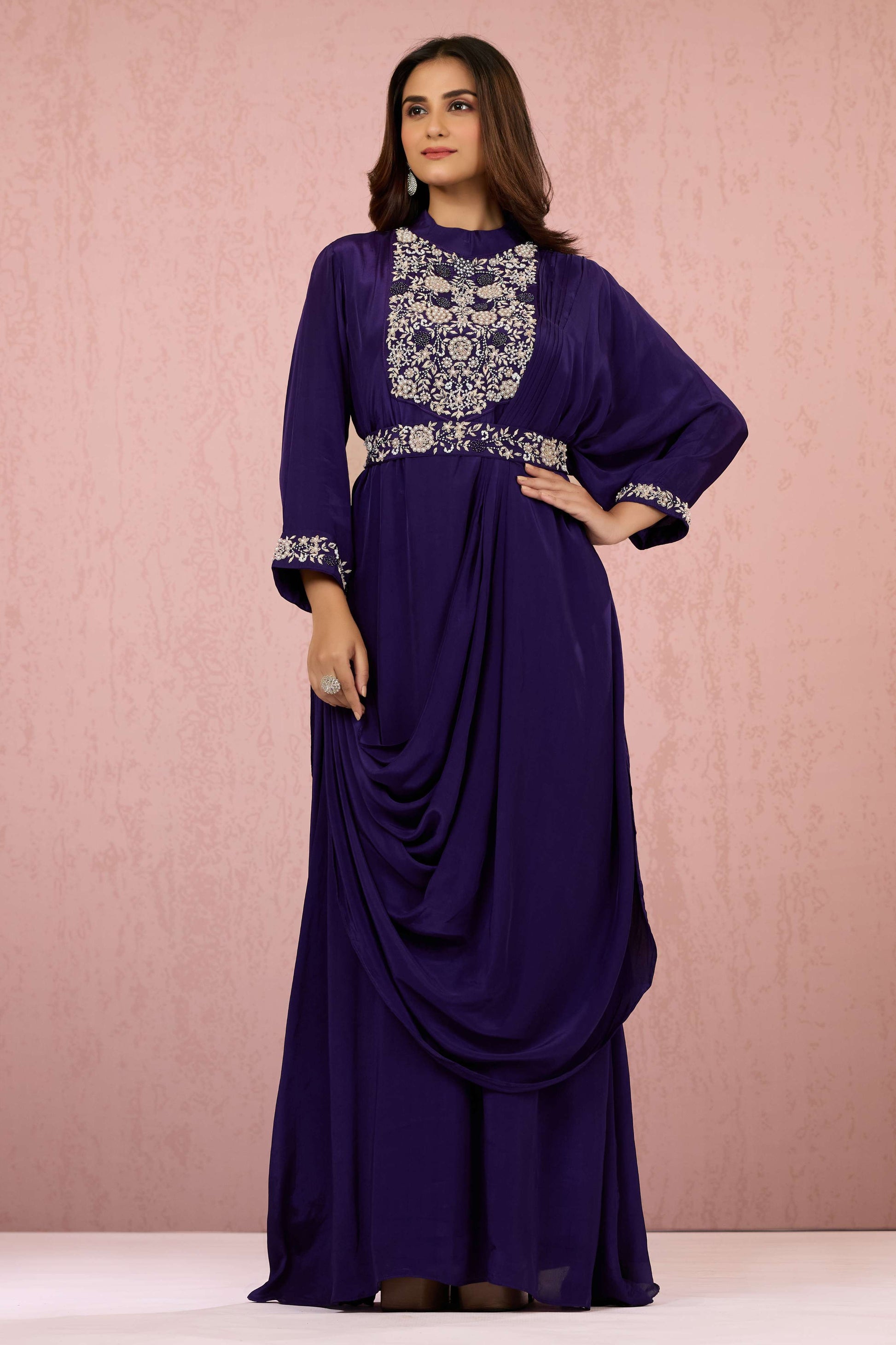 Purple Boolean work HO silk Dress 1014-10071