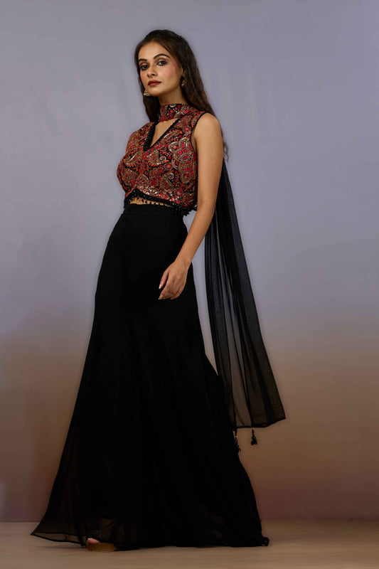 Black Embroidery Georgette Indo Western 1023-10111