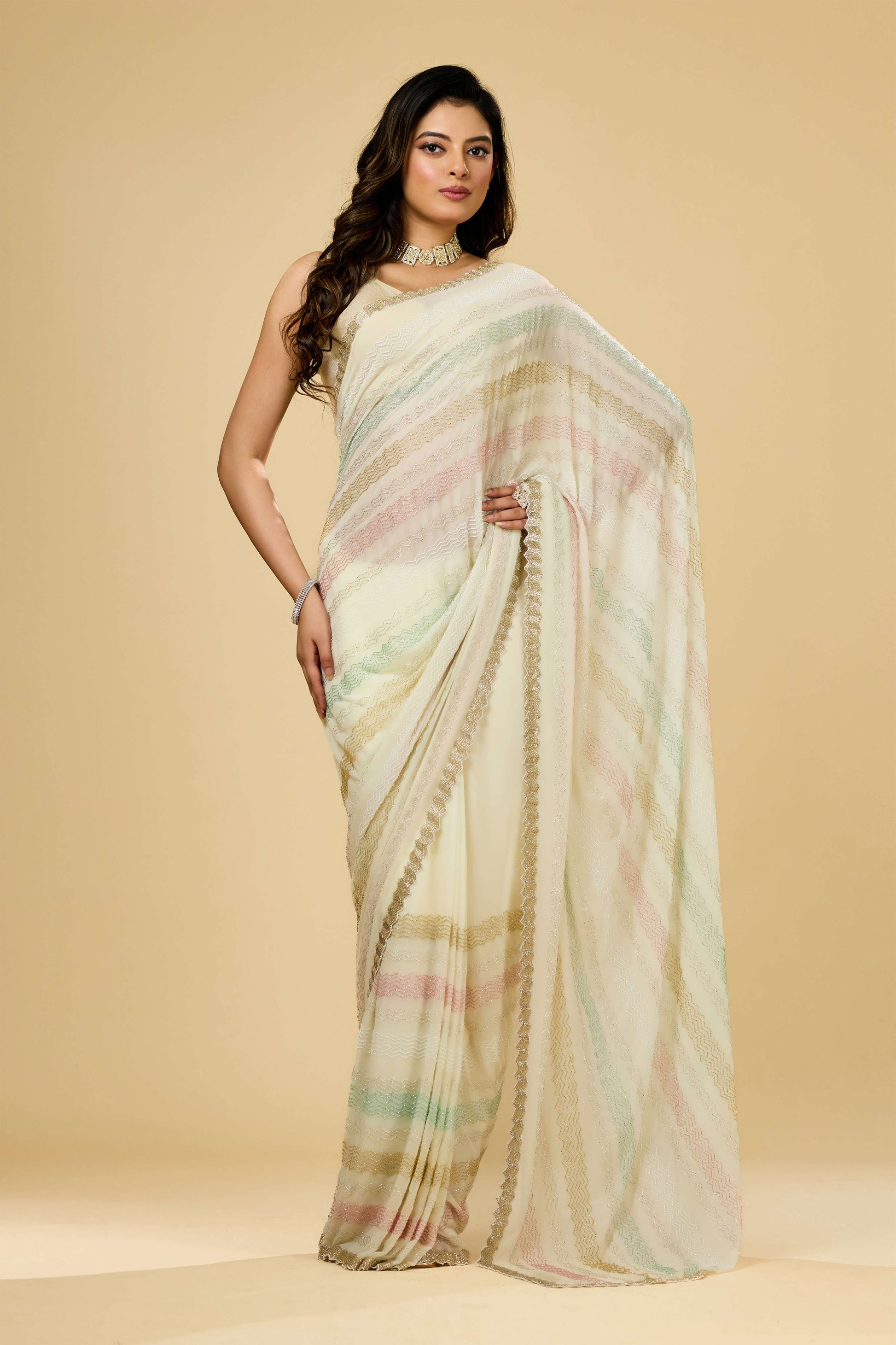 White Cut Dana Georgette Sarees 1007-10016