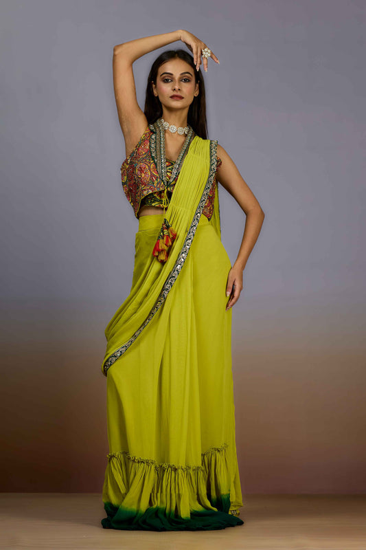 Yellow Sequins Chinon Indo Western 1022-10097