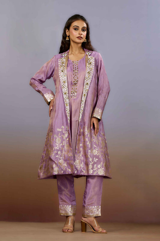 Lilac Pearlwork Tissue Indo Western 1026-10105