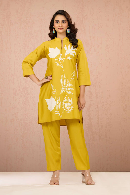 Yellow Embroidery Rayon Coord Set 1013-10057